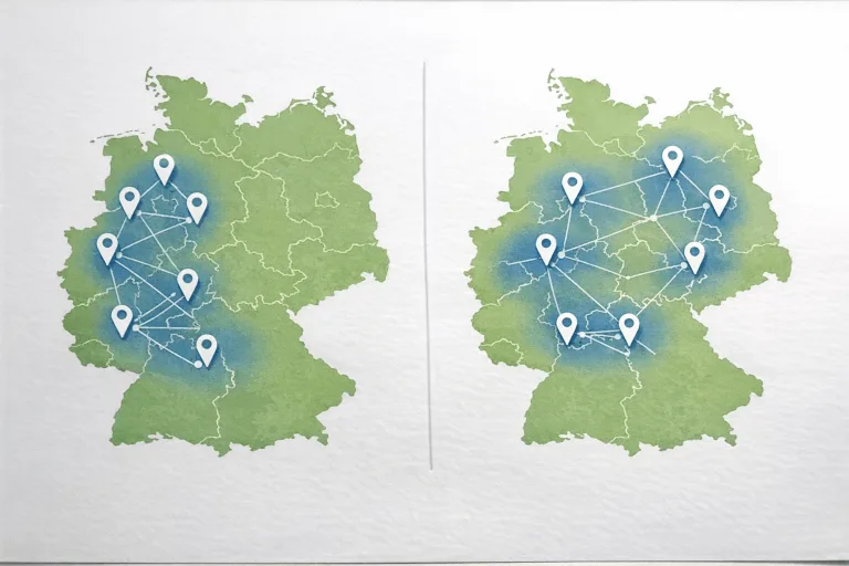 Deutschlandkarte mit markierten Einsatzgebieten für Rohrreinigung