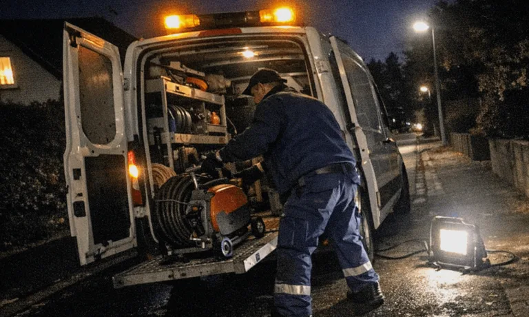 Notdienstfahrzeug mit eingeschalteter Beleuchtung
